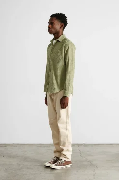 French Cord Shirt Plain Olive | Edmmond Studios Best