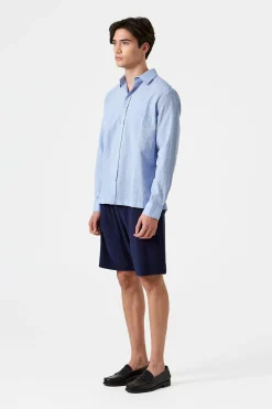 Seersucker Shirt Plain Light Blue | Edmmond Studios Flash Sale