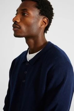 Wool Polo Plain Navy | Edmmond Studios Cheap